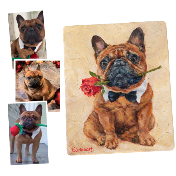 French bulldog portrait versus photo photorealistic contemporary portrait dog art