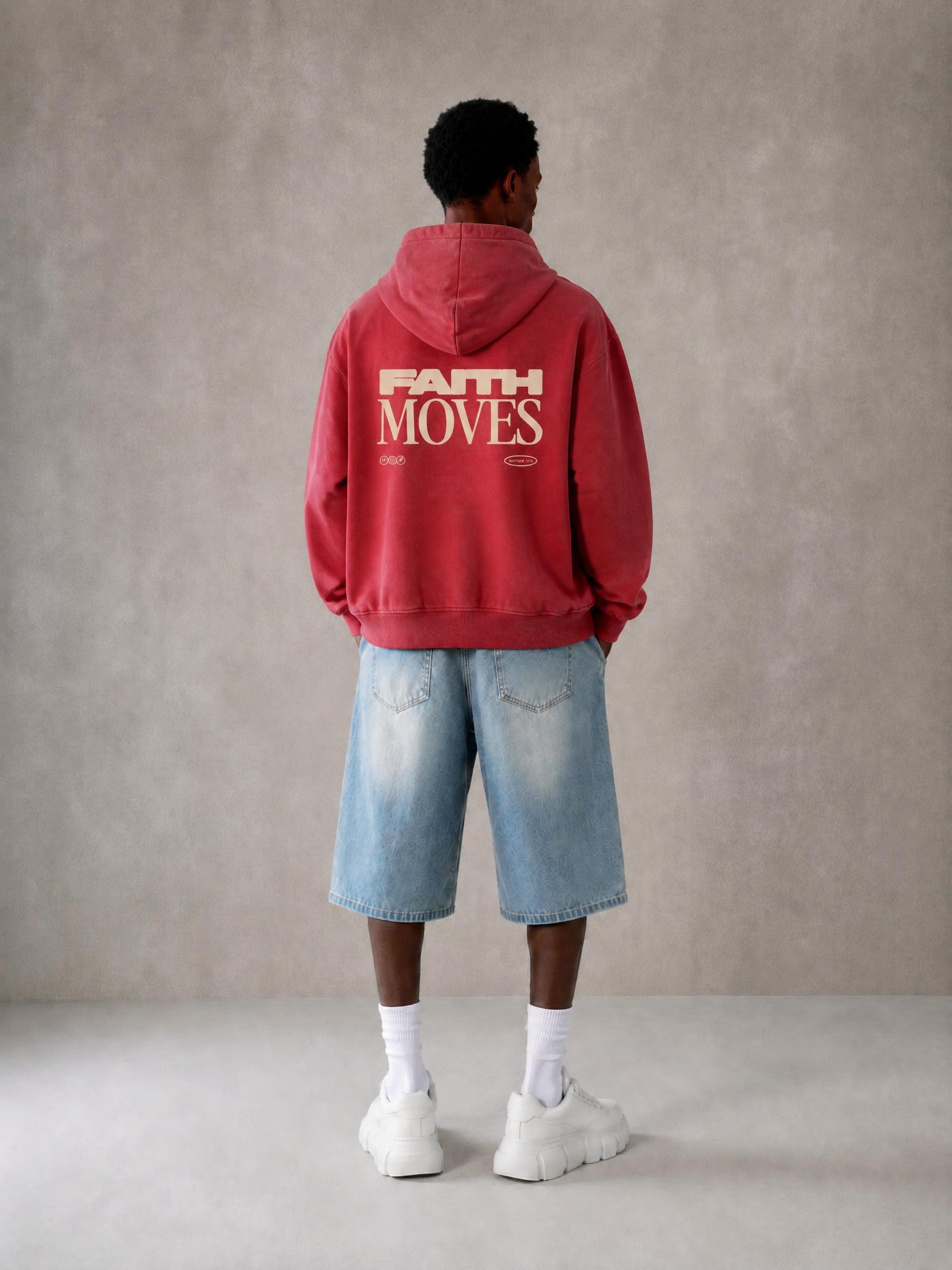 Faith Moves Vintage Wash Fleece Hoodie (Unisex)