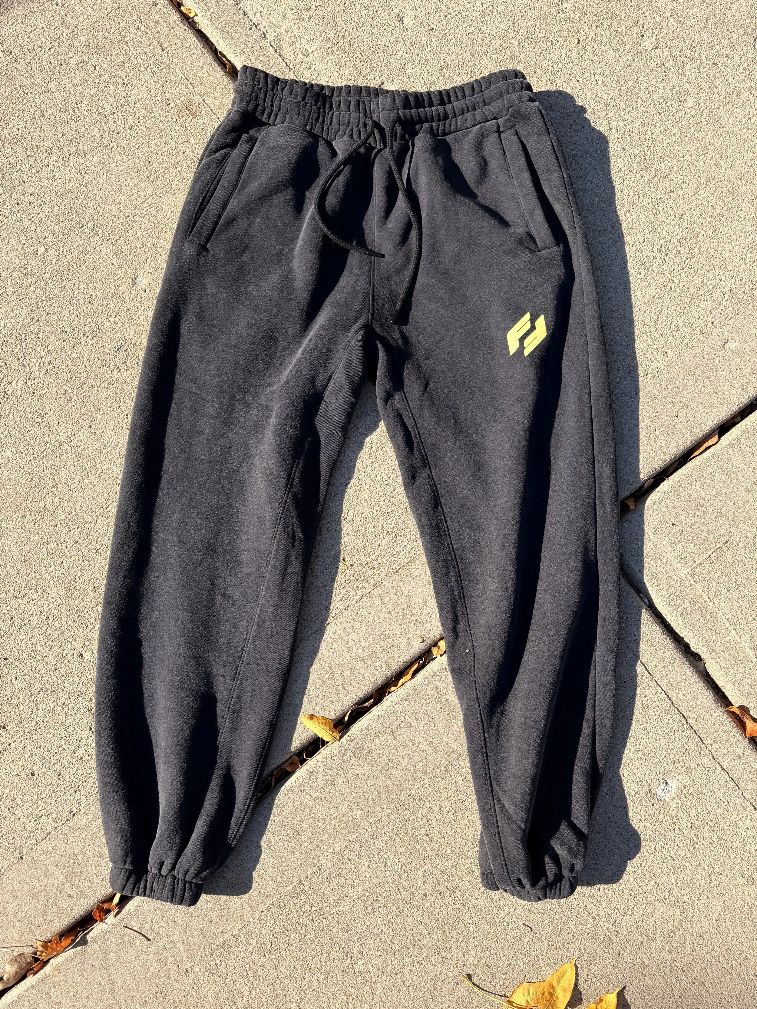 Faithfully Fit Fleeced Jogger Sweatpants Black with Yellow