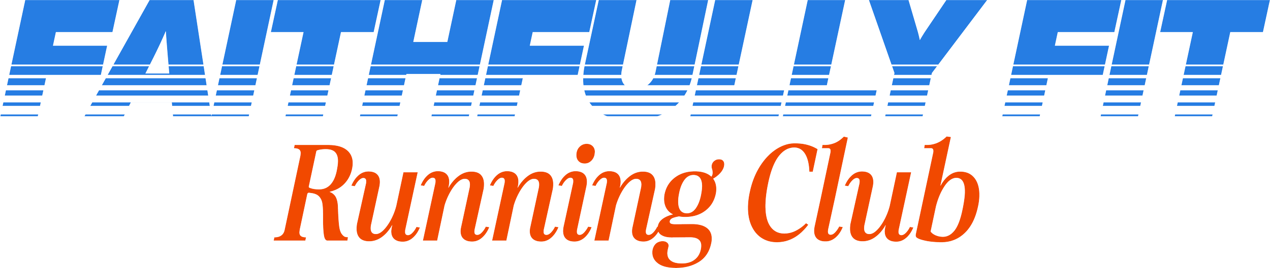 Logo of the Fathefully Yet Running Club with stylized text in blue, white, and orange