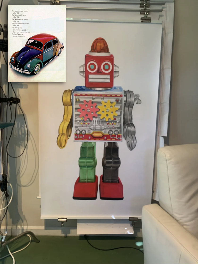 60s Horikawa-style Gear Wind-Up Robot - No.7 | Original Pop-Realism Drawing by Mike Pitzer