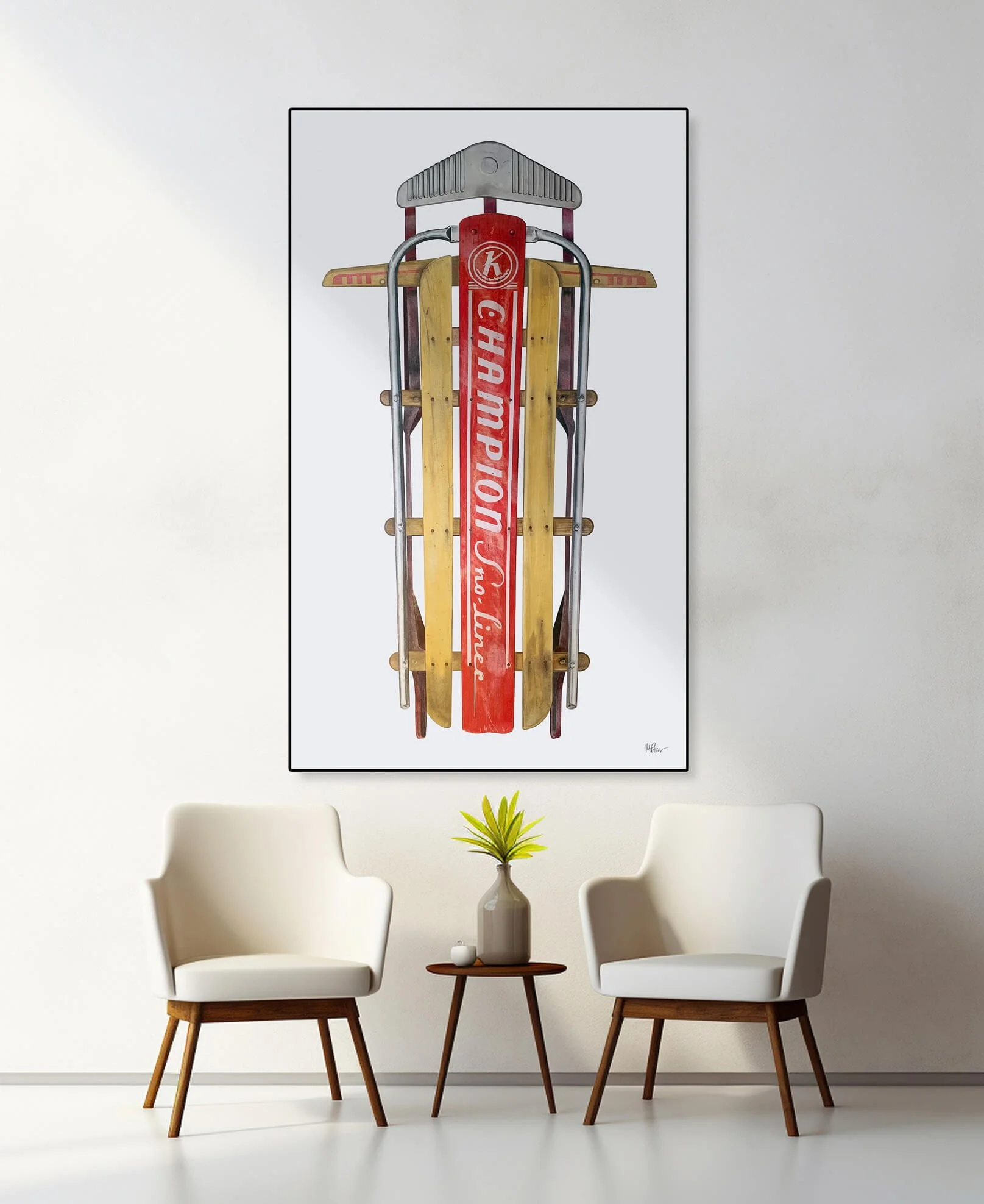 1950s Kalamazoo Champion Sno-Liner Sled, No.3 | Original Pop-Realism Drawing by Mike Pitzer