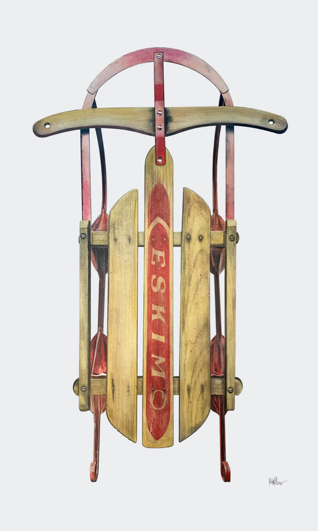 1950s Garton ESKIMO Sled | Original Pop-Realism Drawing by Mike Pitzer