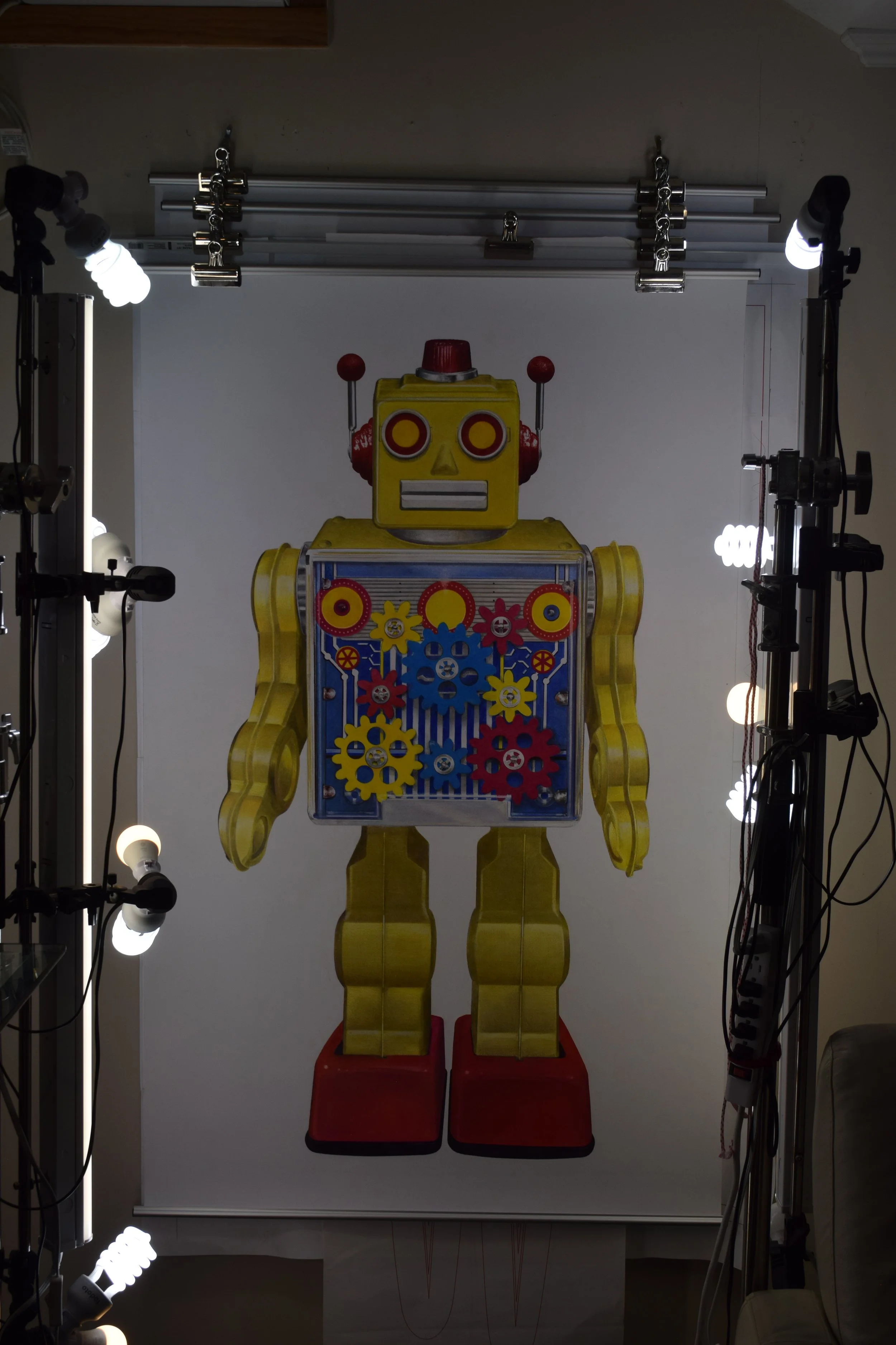 Vintage Metal House Gold Gear Robot