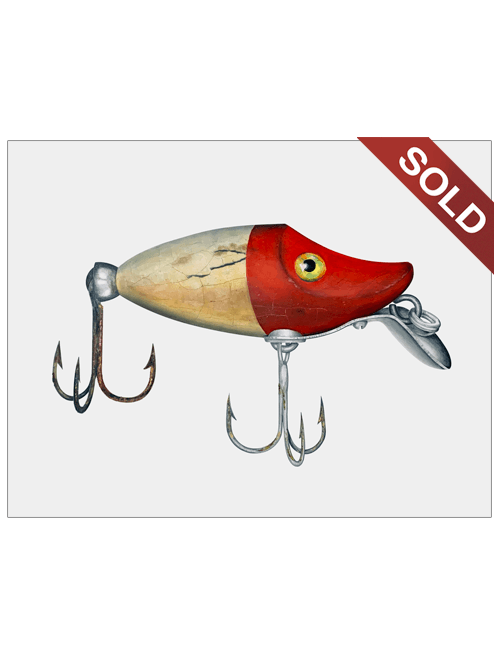 Paw-Paw Red & White Midget Wiggler Lure (Lure No. 3) | Original Pop-Realism Drawing by Mike Pitzer