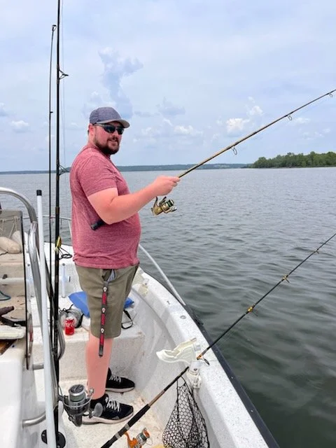 Will we catch one today? Fishing with the fam at Bernice RV Park.