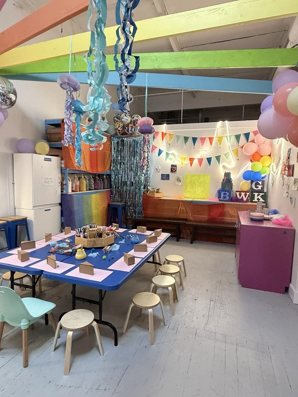 Decorated party room set up for a birthday celebration at Art Play Café