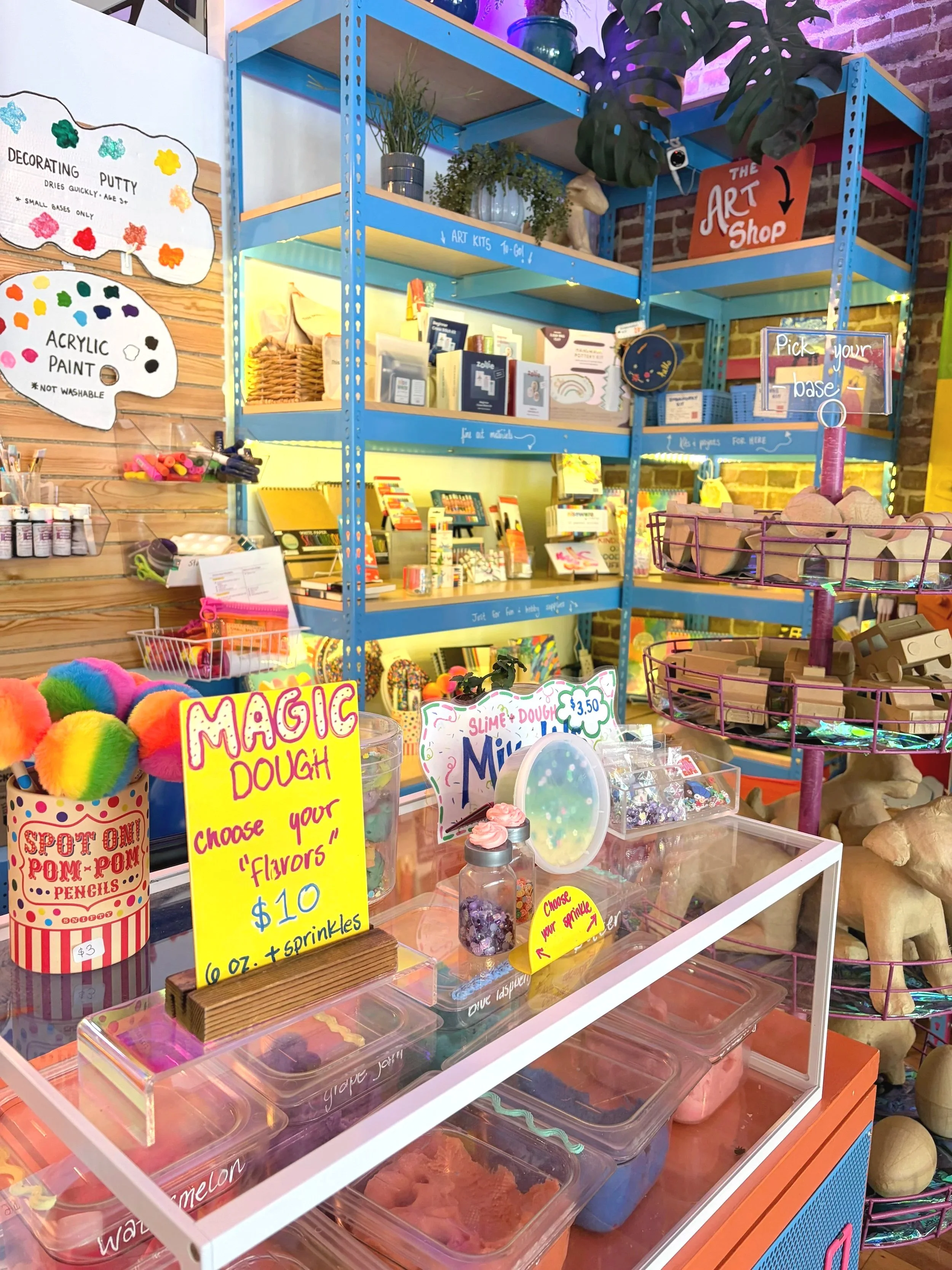 Close-up of the play dough scoop shop in Art Play Café's Art Shop.