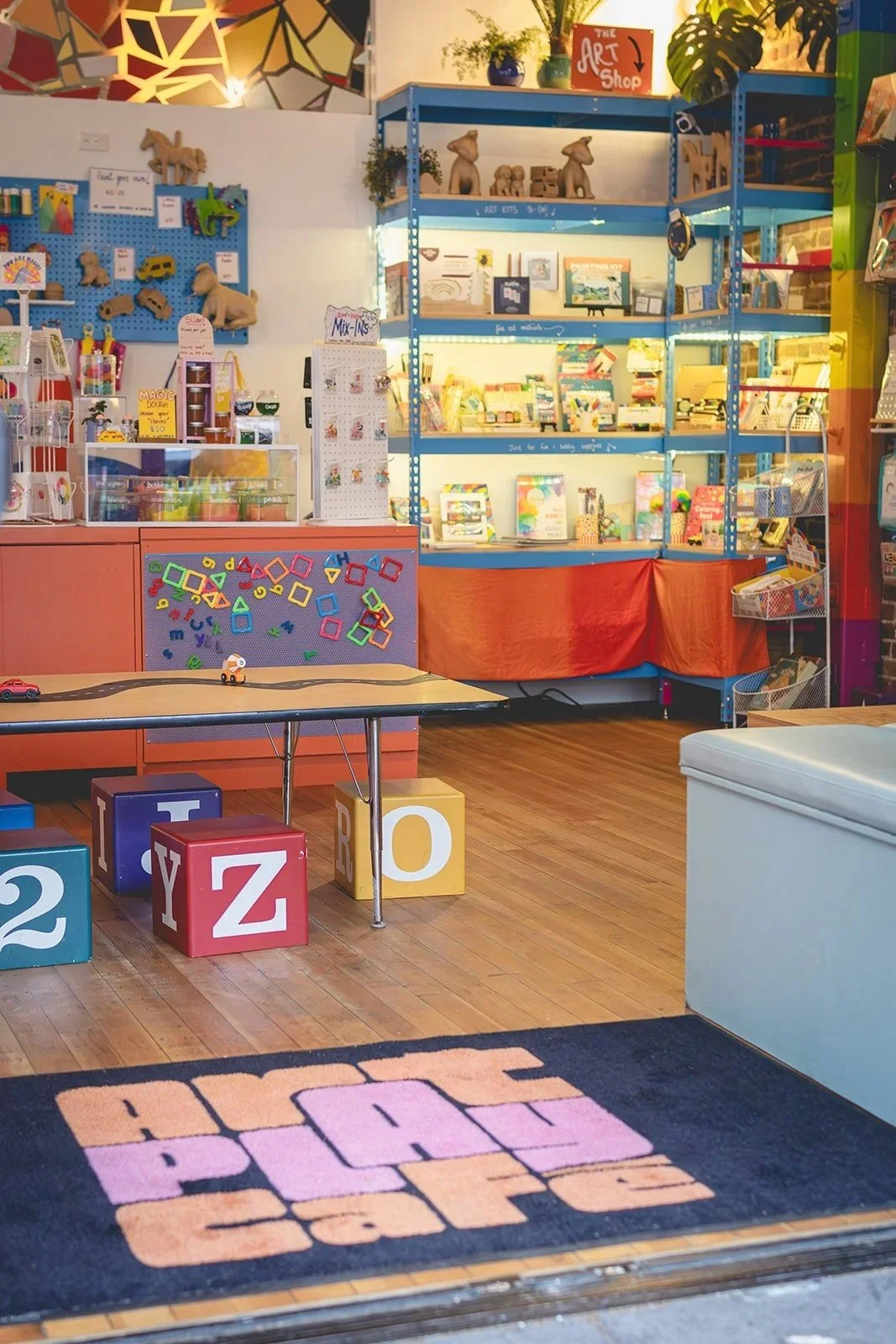 Art supplies and kits for sale in the Art Play Café shop
