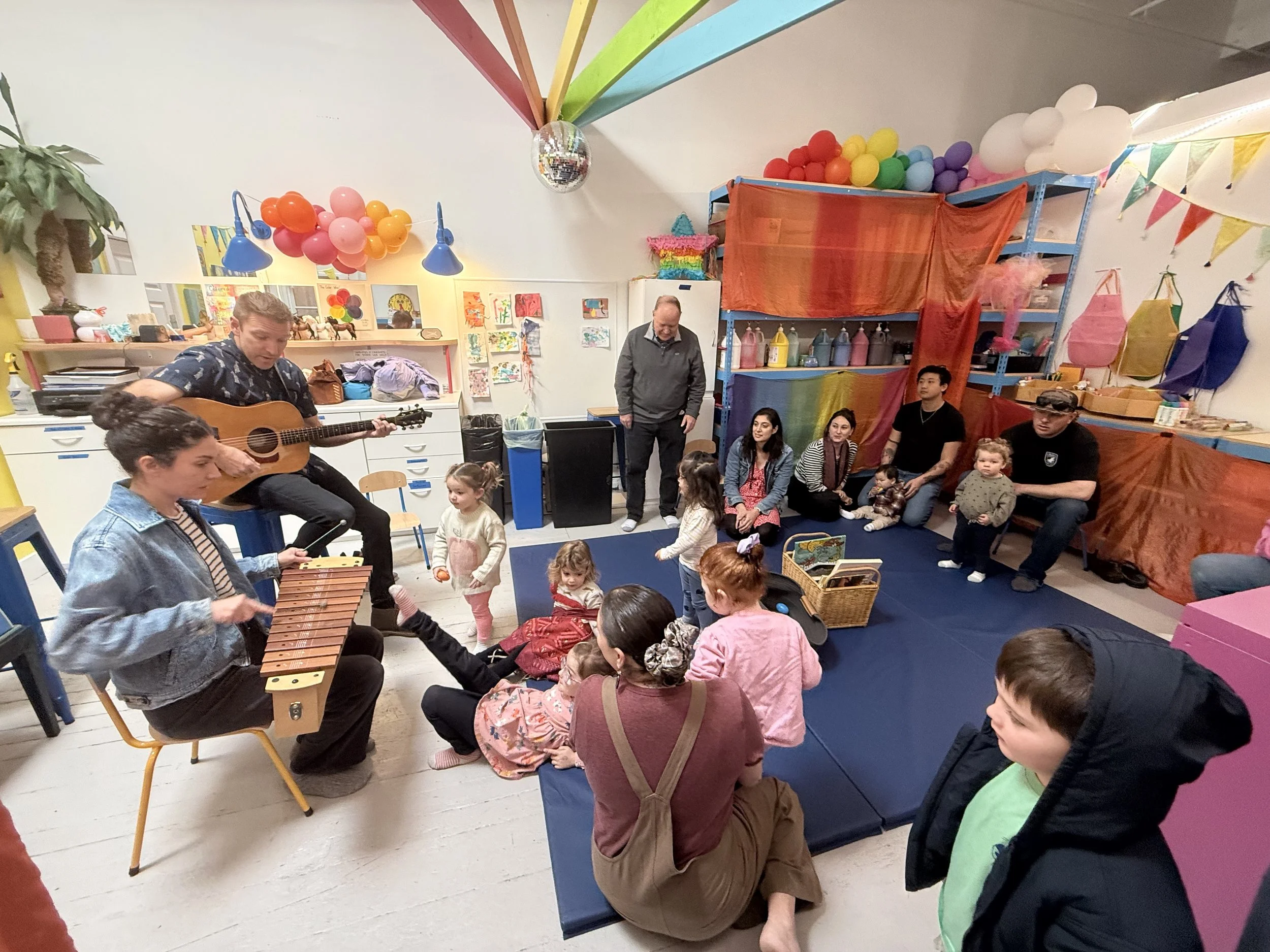 Classroom rental space at Art Play Café, set up for workshops and classes