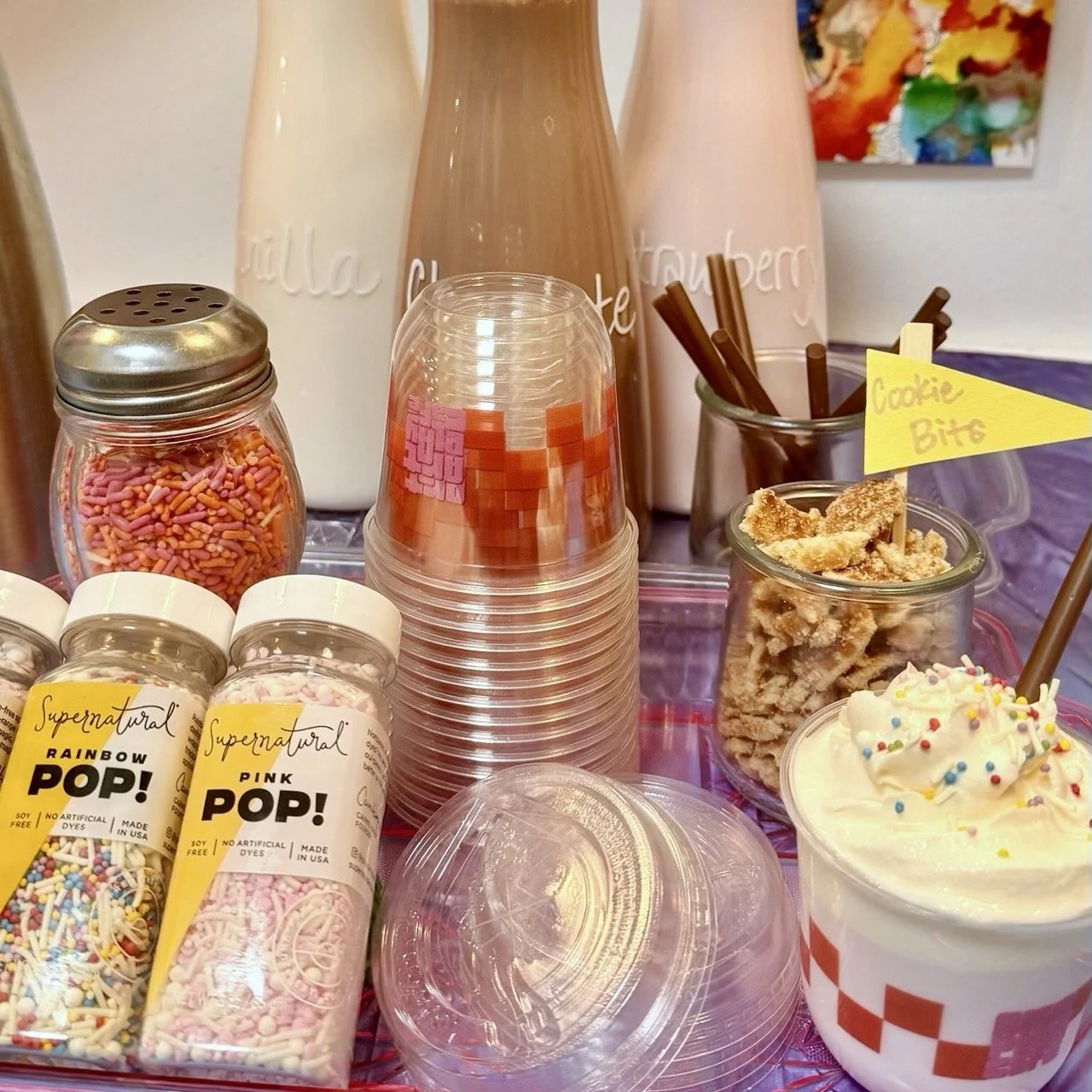 Hot chocolate bar set up as a birthday party beverage option