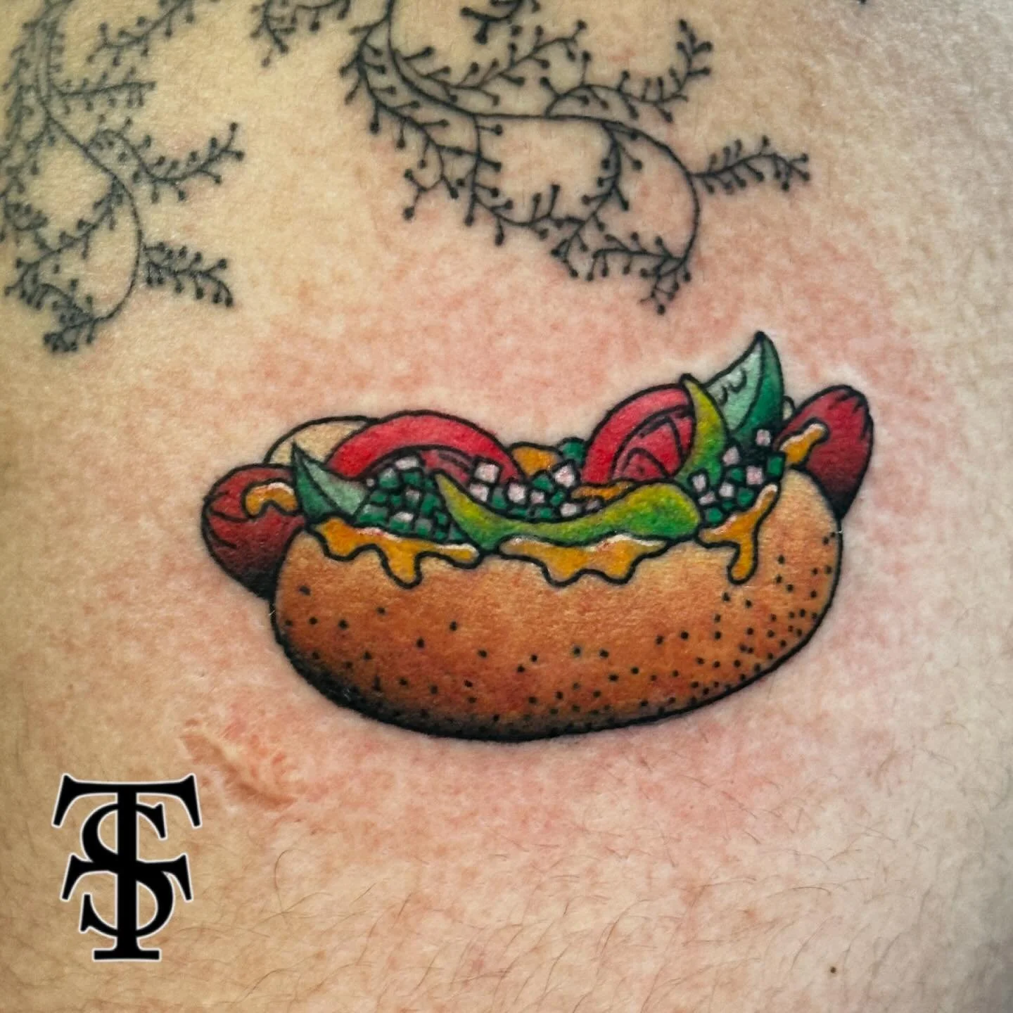 Chicago dog done by @bradrearden_tst 🌭
&bull; Brad is in the shop Tuesday - Thursdays and Saturday, you can always reach out to him or the shop directly for any appointments! &bull;

#taylorsttattoo #taylorstreettattoo #tst #tattoo #tattooshop #tatt