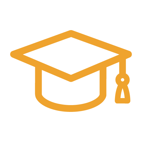 Icon of a graduation cap in orange color.