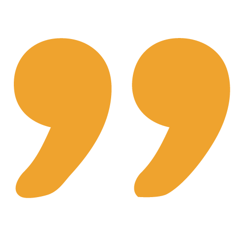A large orange quotation mark symbol on a black background.
