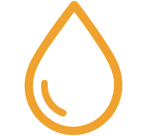 Brown outline of a water droplet on a black background.