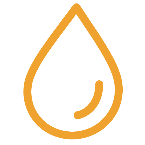 Simple brown outlined water droplet icon on a black background.
