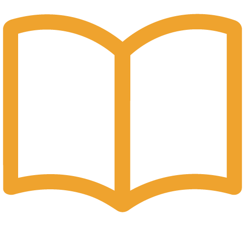 Outline of an open book with a gold border.