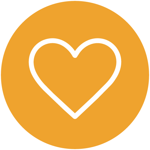 Orange circular background with a white outline heart in the center.
