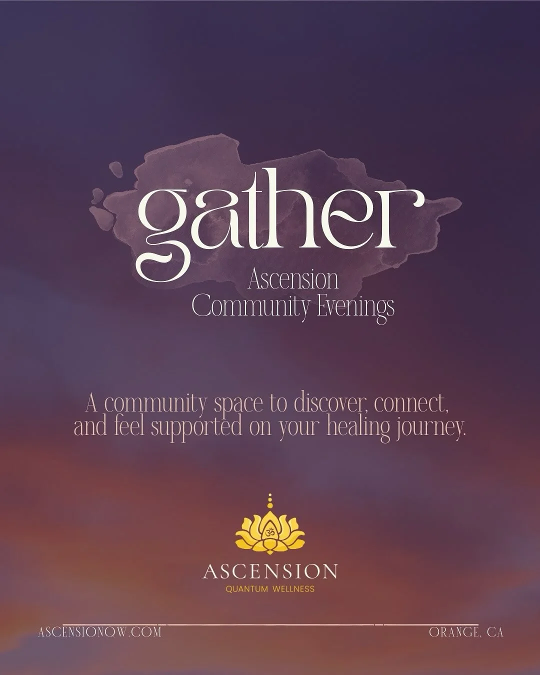 Introducing ✨ gather ✨ Ascension Community Evenings, where we gather together each month to experience new healing modalities, connect with like minded souls, and support one another in our healing sanctuary. 

Healing happens in community and we wou