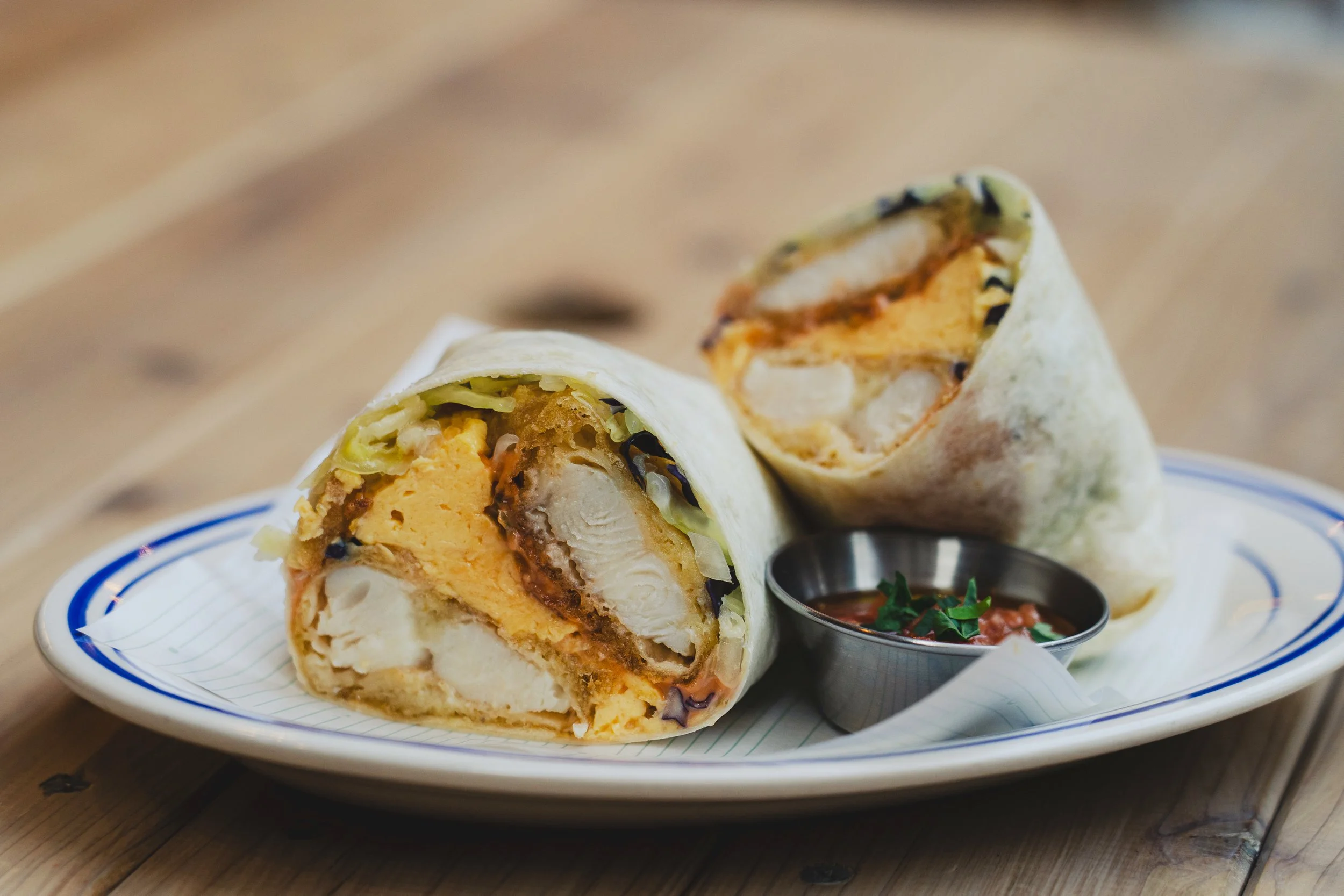 white fish, scrambled, eggs, In-N-Out sauce