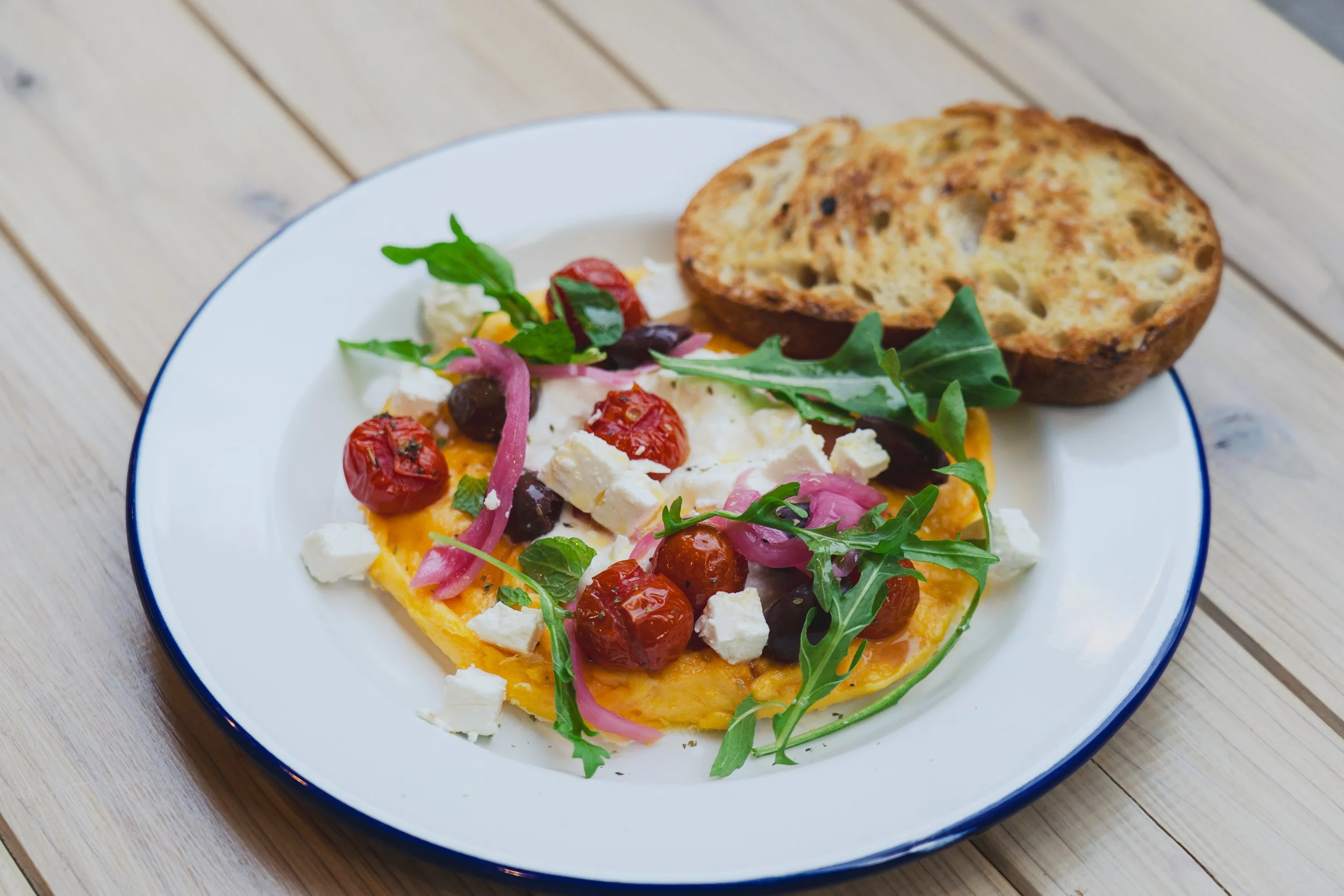  feta cheese, kalamata olives, Greek yogurt, mint, country bread