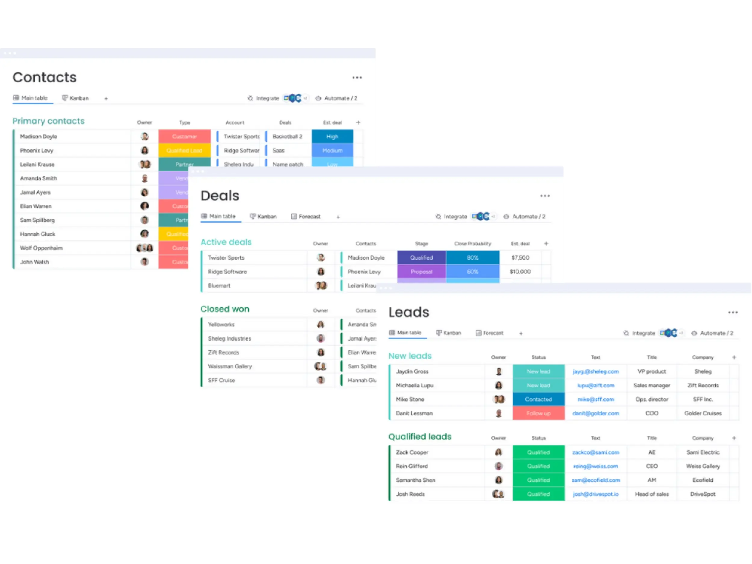 monday.com CRM helps you and your team manage your whole sales pipeline, from opportunity all the way to deal stages