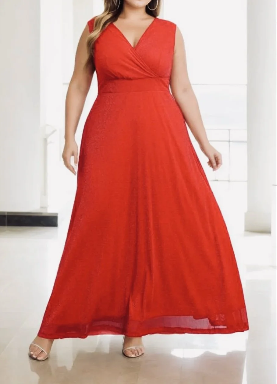 elegant red A/line dress larger fit apple shape