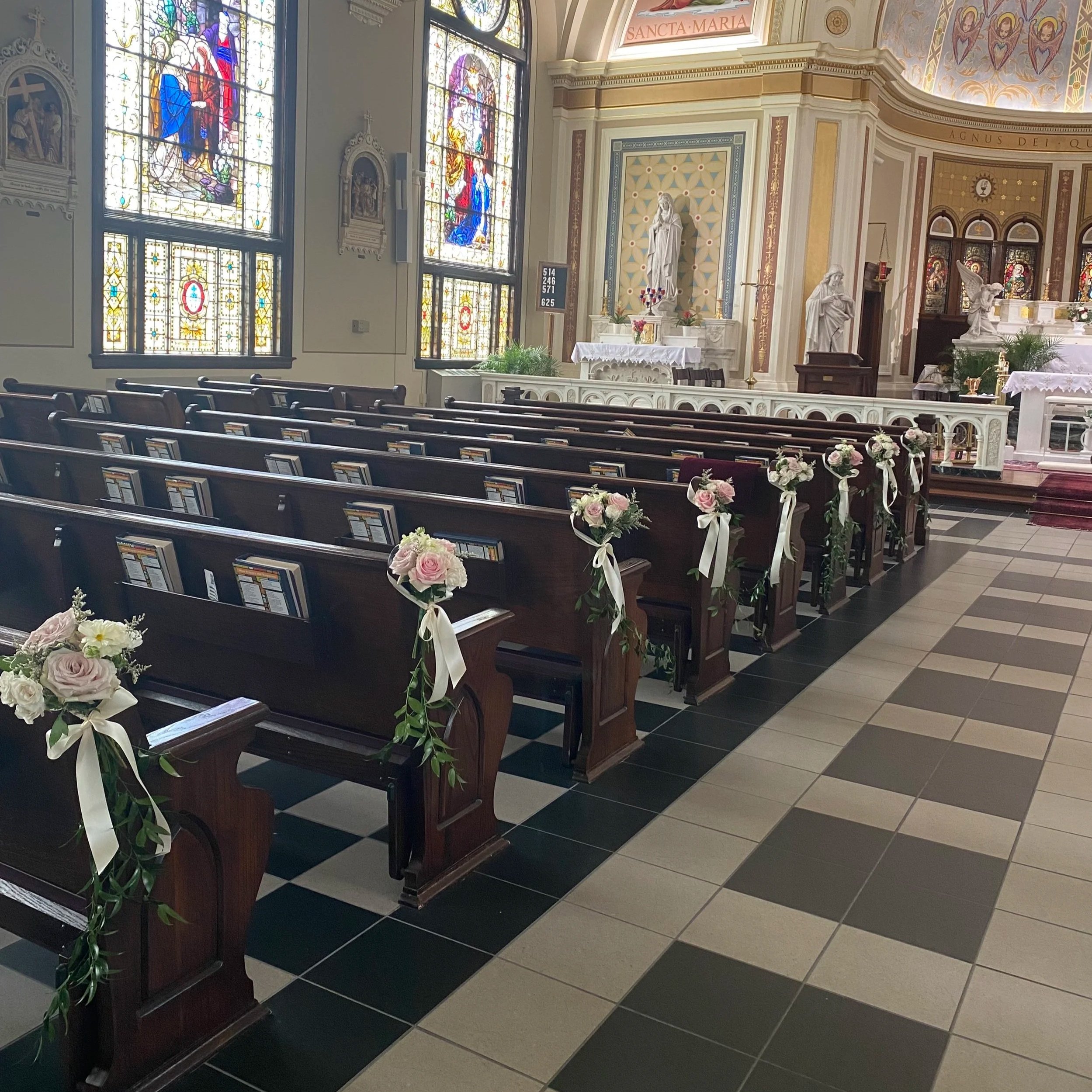 pew markers up and down the aisle