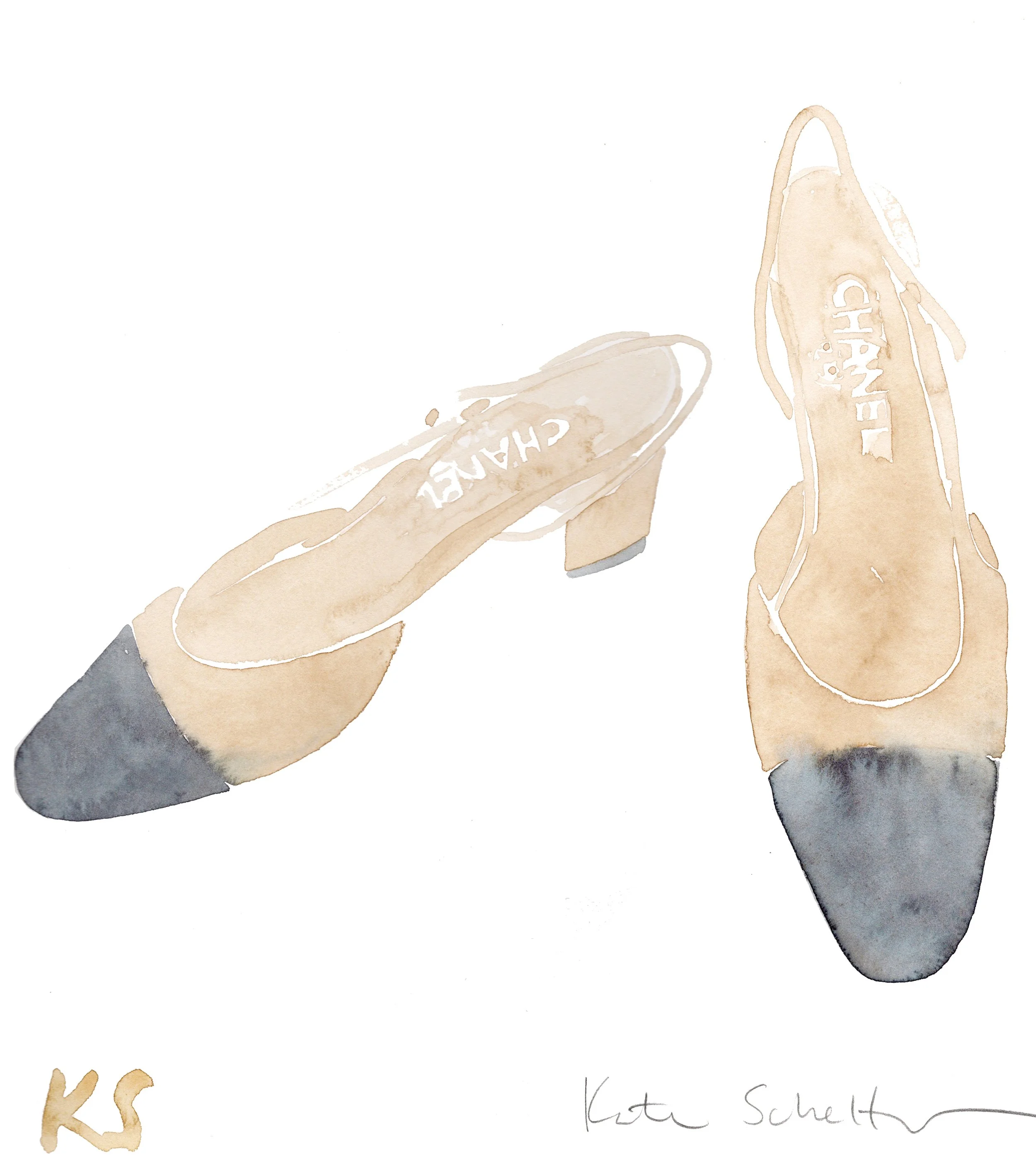 CHANEL SLINGBACKS CREAM NAVY TOW | 9.5" X 10.5"