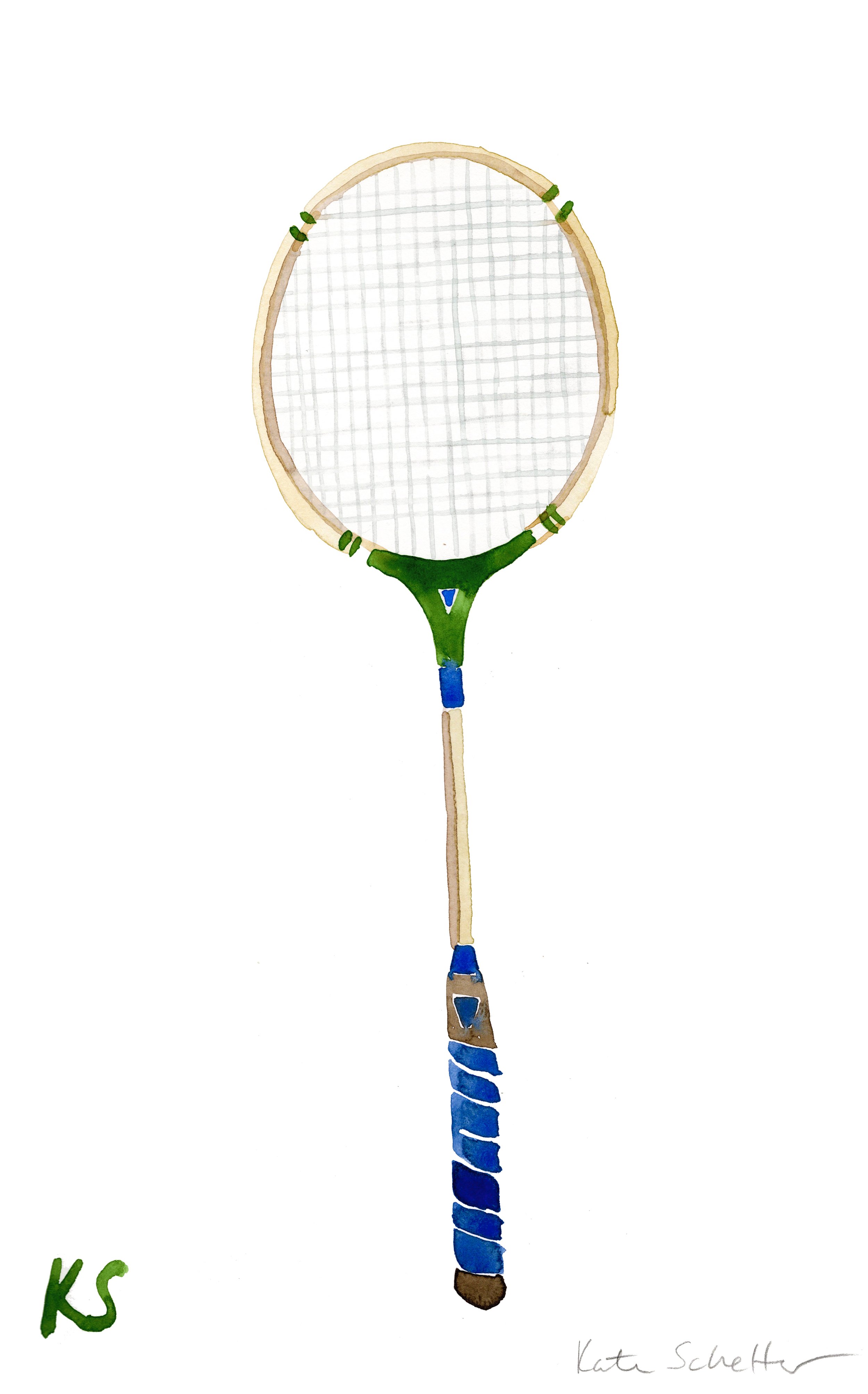 BADMINTON RACKET WOOD GREEN BLUE