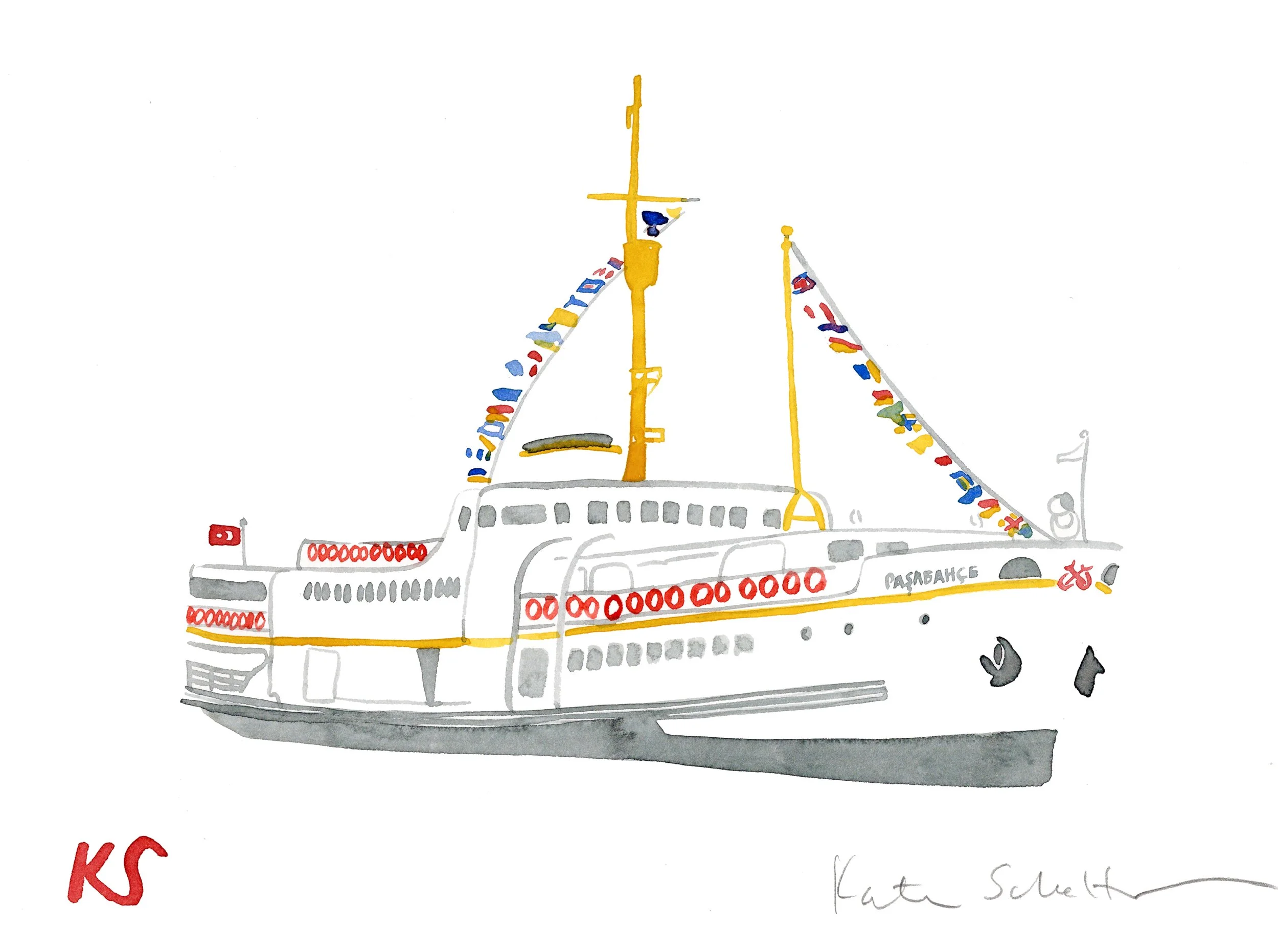 ISTANBUL FERRY WITH SIGNAL FLAGS | 11" X9.5"