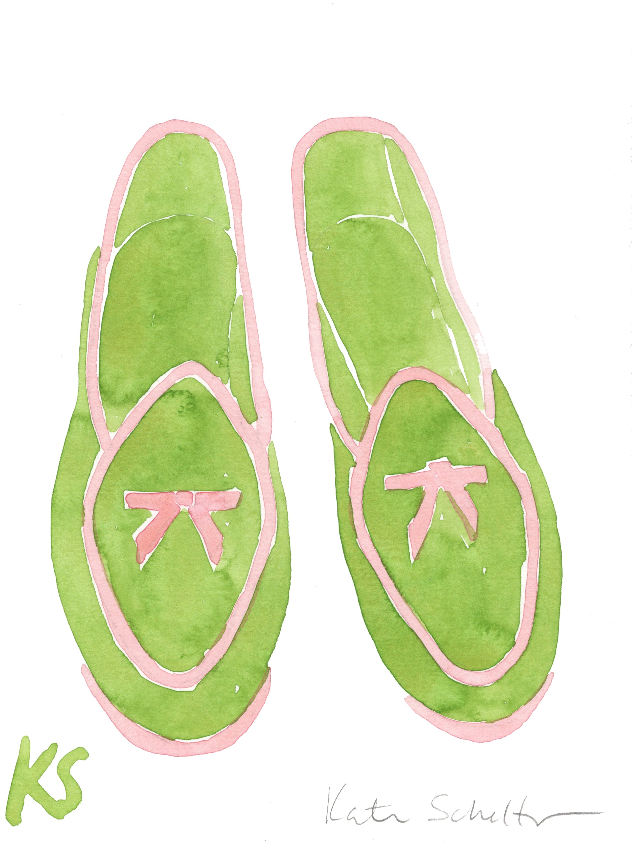 BELGIAN SHOES GREEN PINK PIPING