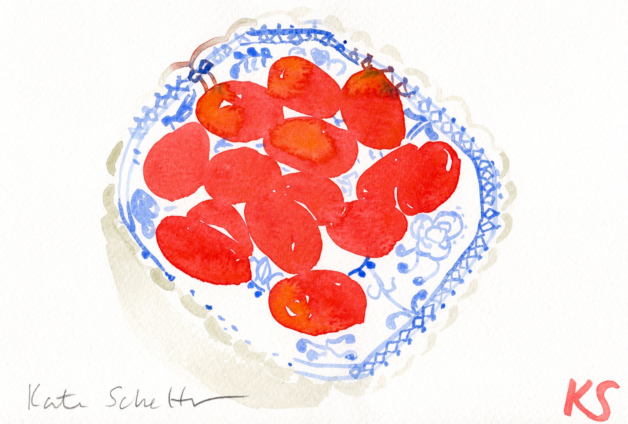 CHERRY TOMATOES ON DELFT PLATE