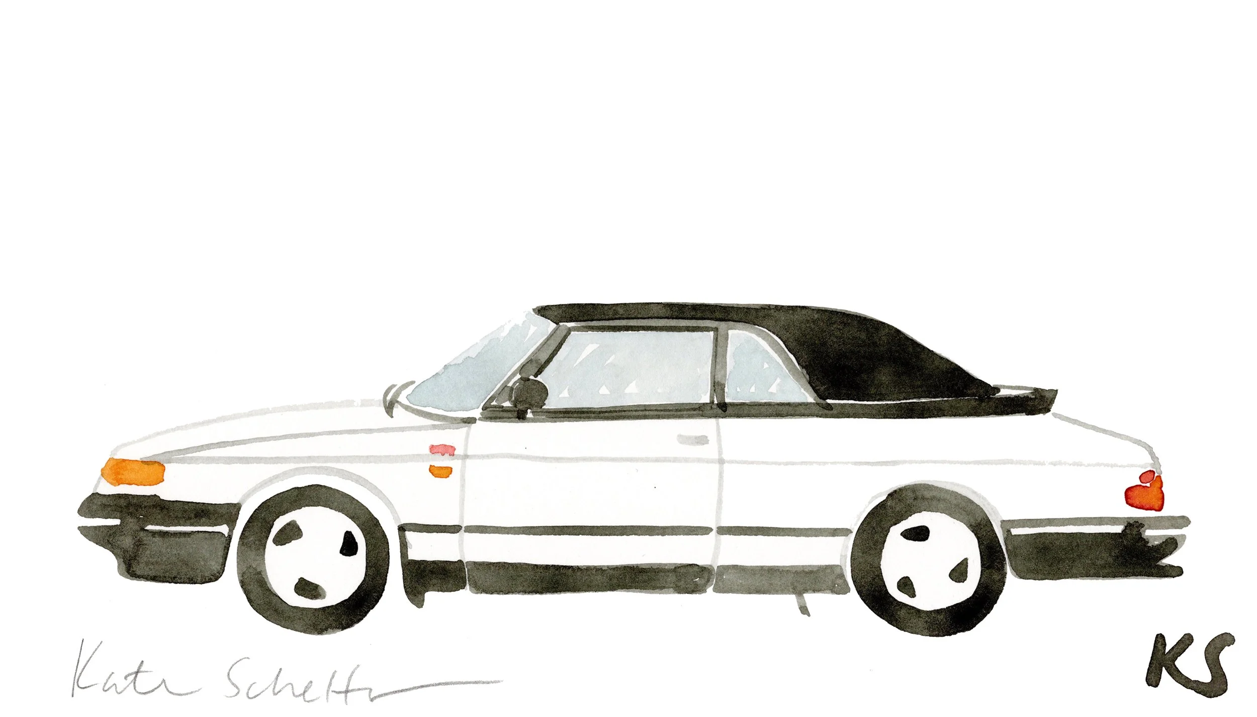 SAAB 900 TURBO WHITE CONVERTIBLE | 9" X 5.25"