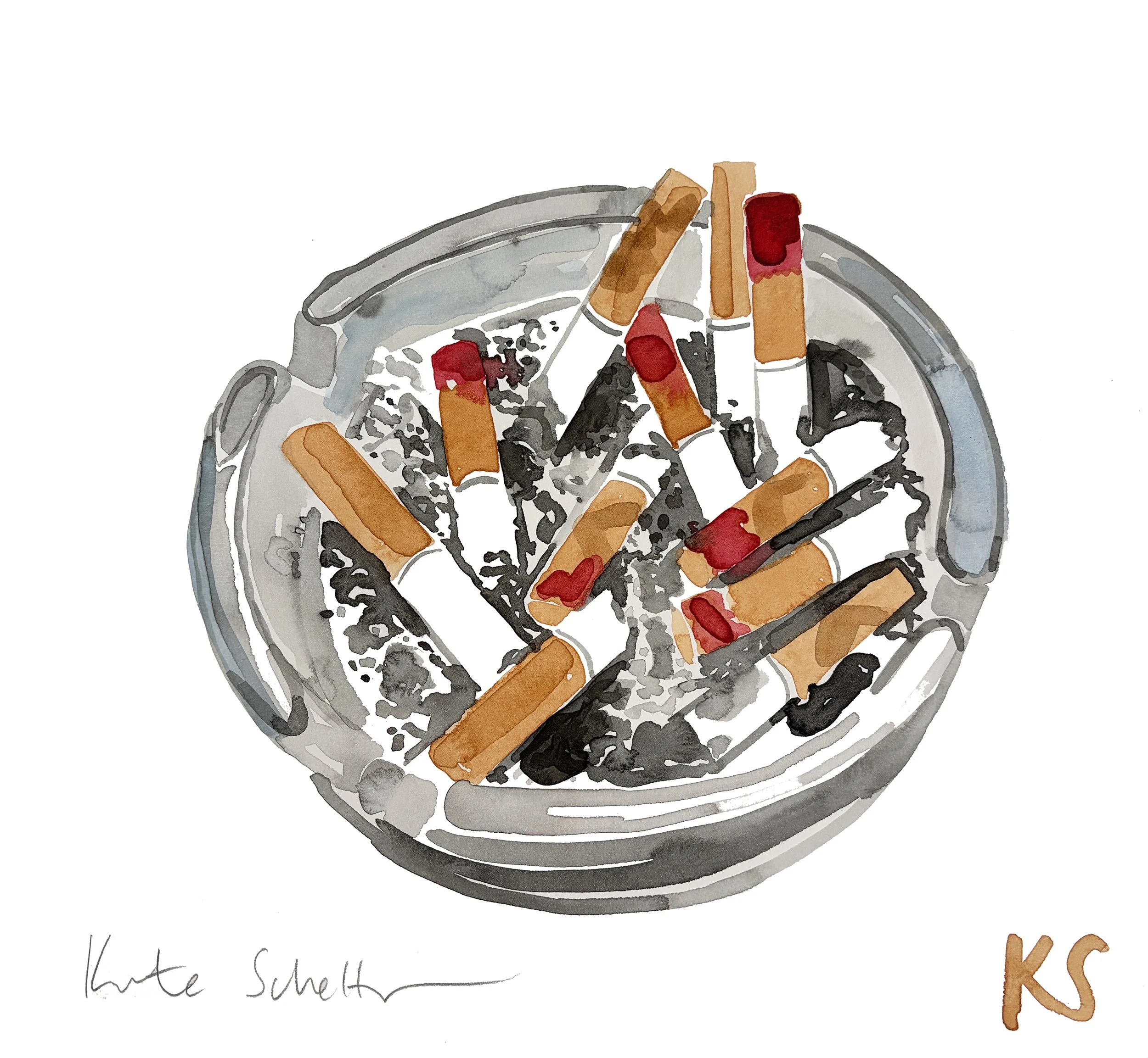 ASHTRAY ROUND LIPSTICK CIGARETTE BUTTS | 11.25 X 10.5"