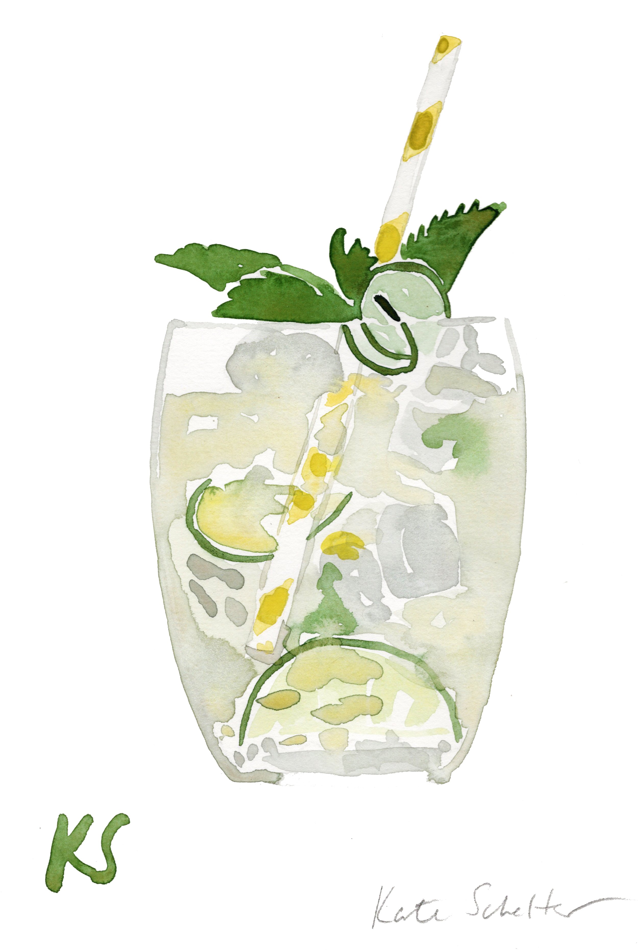 LIME RICKEY DRINK YELLOW WHITE STRAW