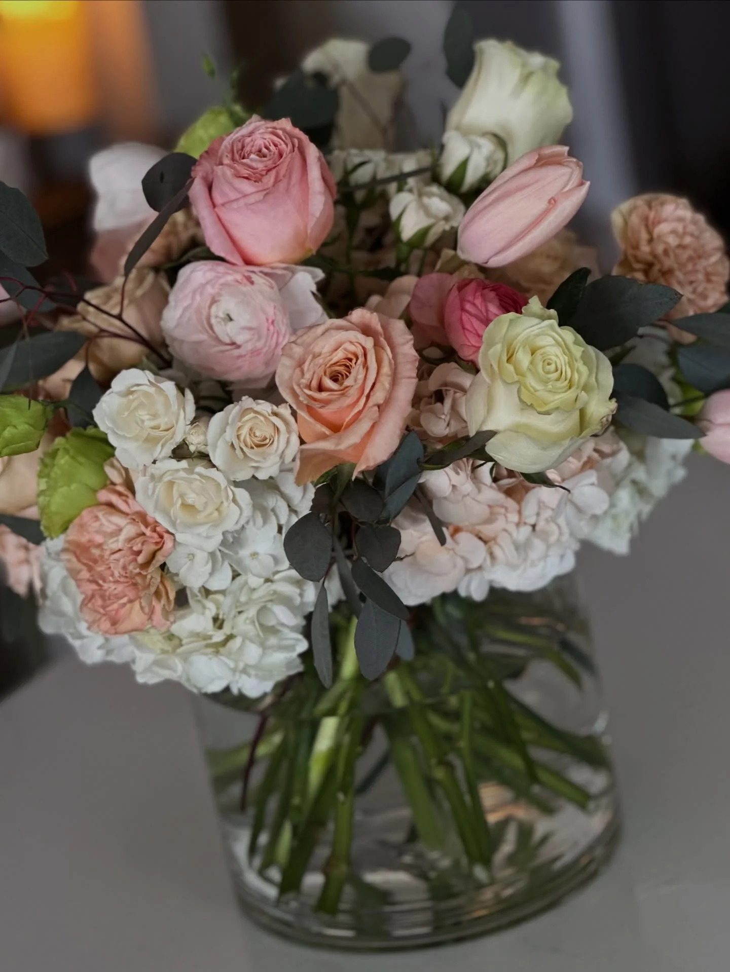 Some moments deserve to be celebrated with flowers.

Soft garden roses, delicate tulips, and textured hydrangea arranged in a warm palette of blush and cream to congratulate a special milestone.

From celebrations to events and everything in between,
