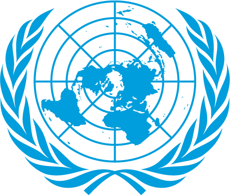 United Nations emblem featuring a world map surrounded by olive branches.