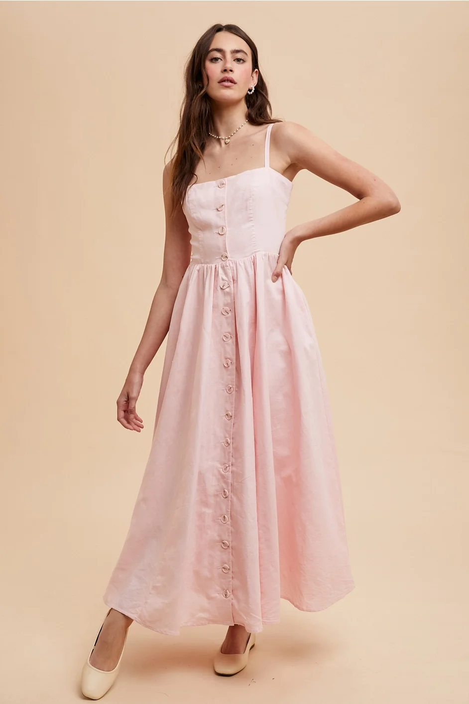 Linen Blend Button Dress