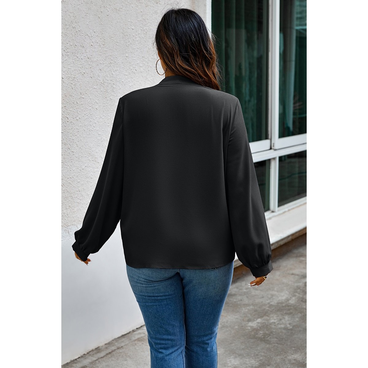 Plus Size Solid Ruched Knot Loose Fit Top 1.jpeg