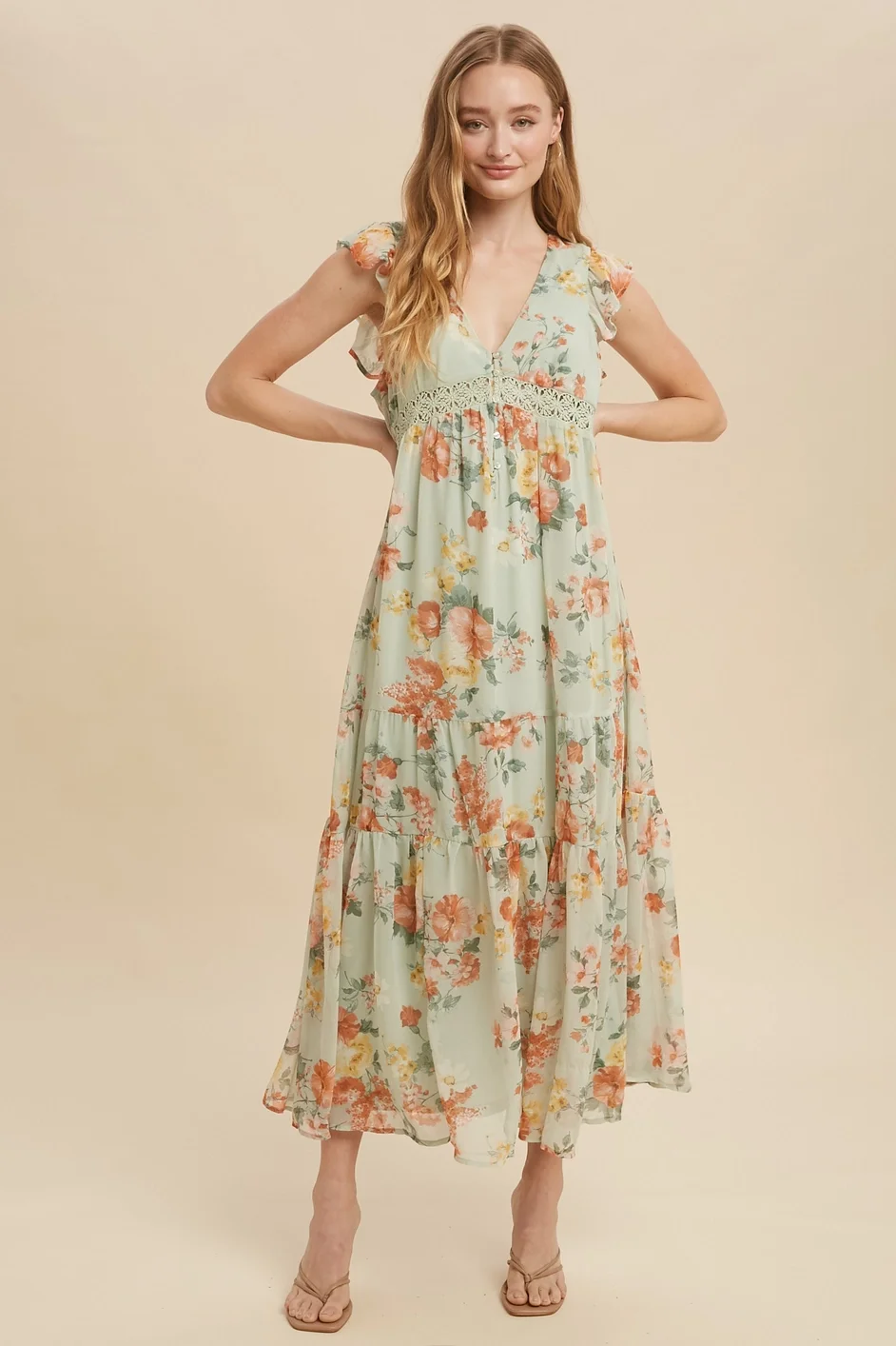 Floral Yoru Chiffon Flutter Sleeve Maxi Dress