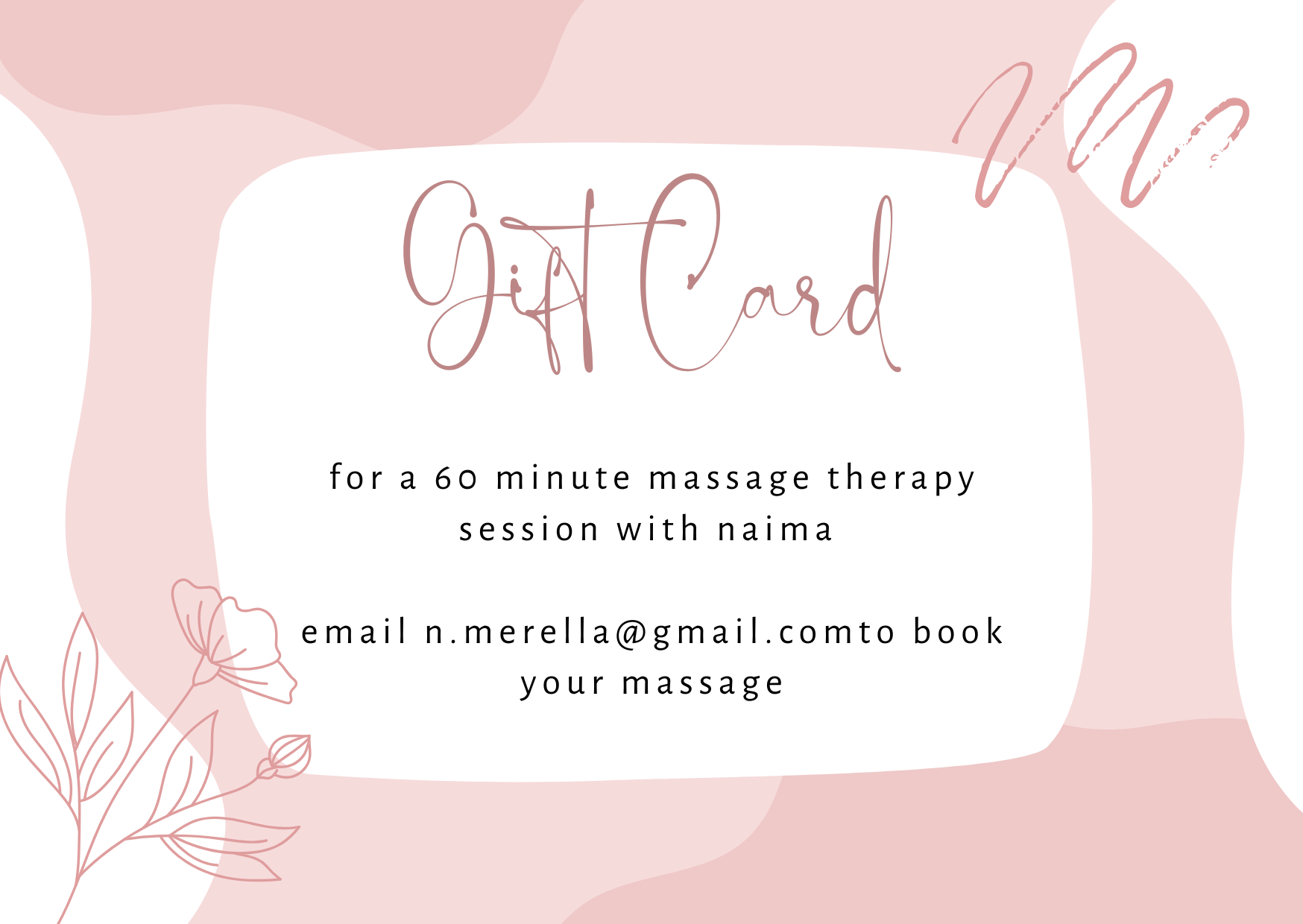 Gift Card for a 60 Minute Massage Therapy Session