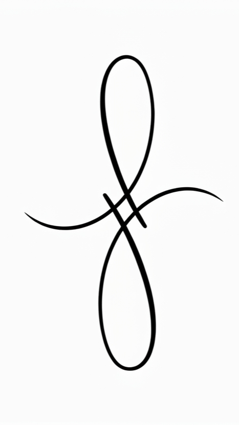 A black decorative flourish or calligraphic design on a white background.