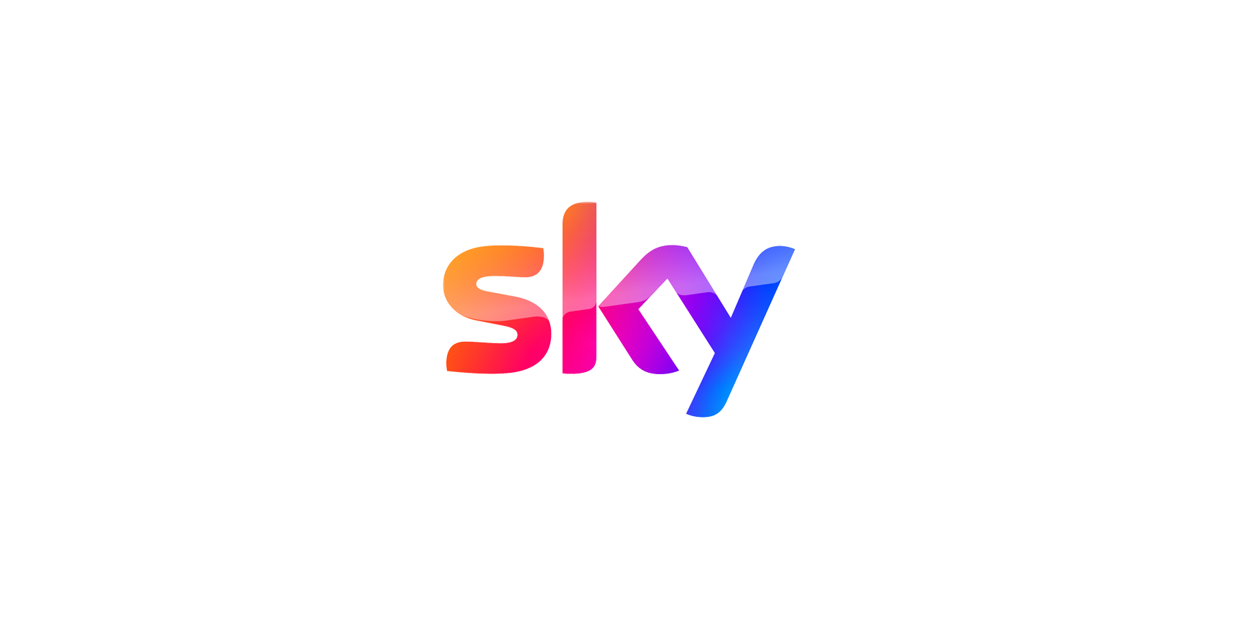 Colorful SKY logo with gradient letters from pink to blue and a background with black, white, pink, and green accents.