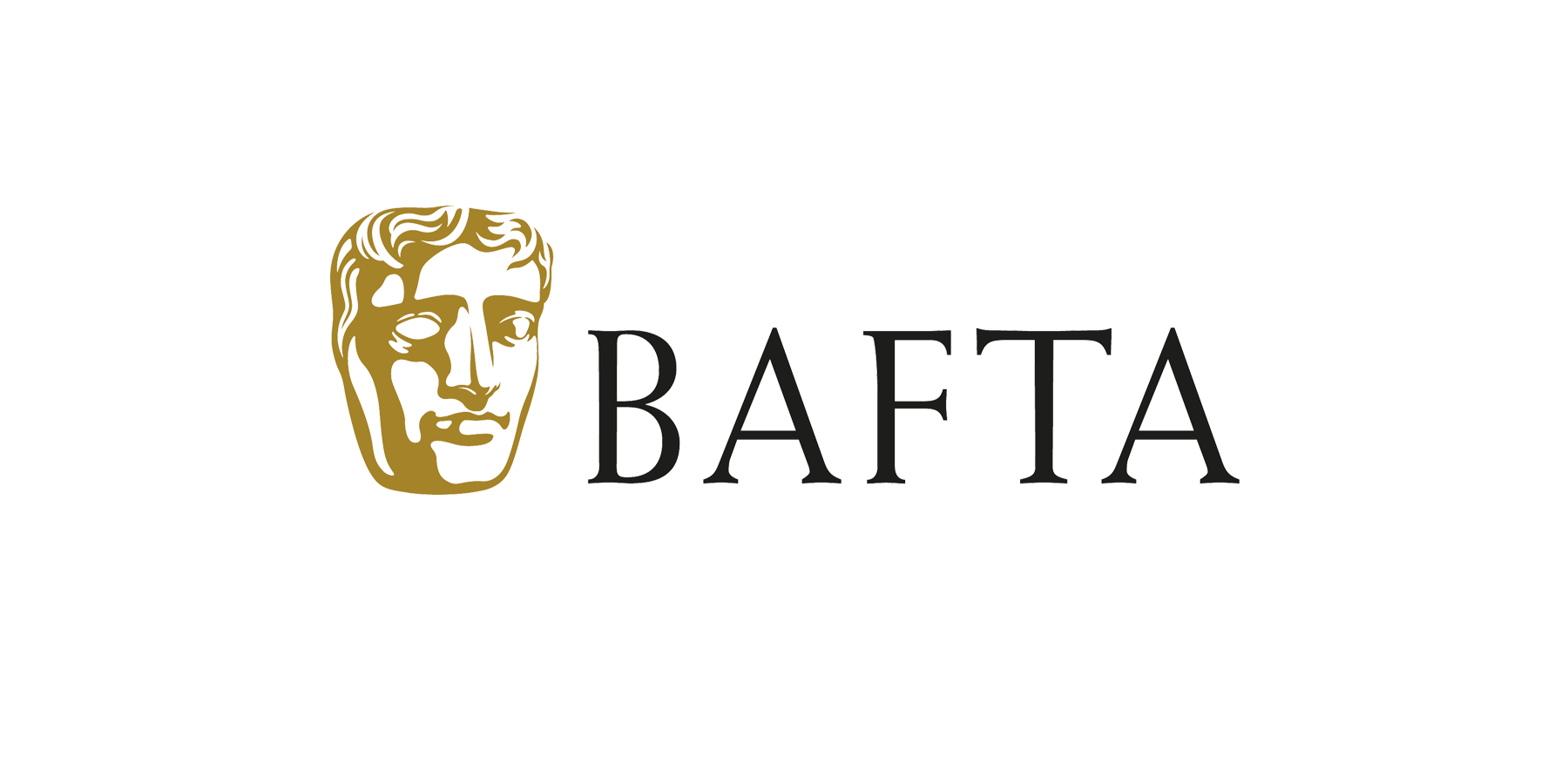 BAFTA logo featuring a stylized gold face next to the word BAFTA in gray letters on a black background.