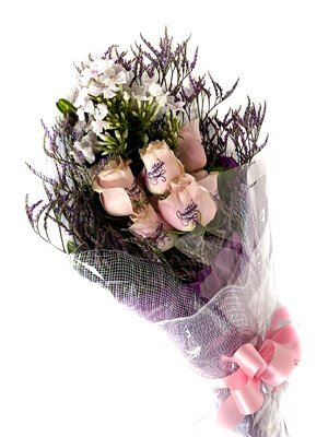 6 wrapped pink rose bouquet