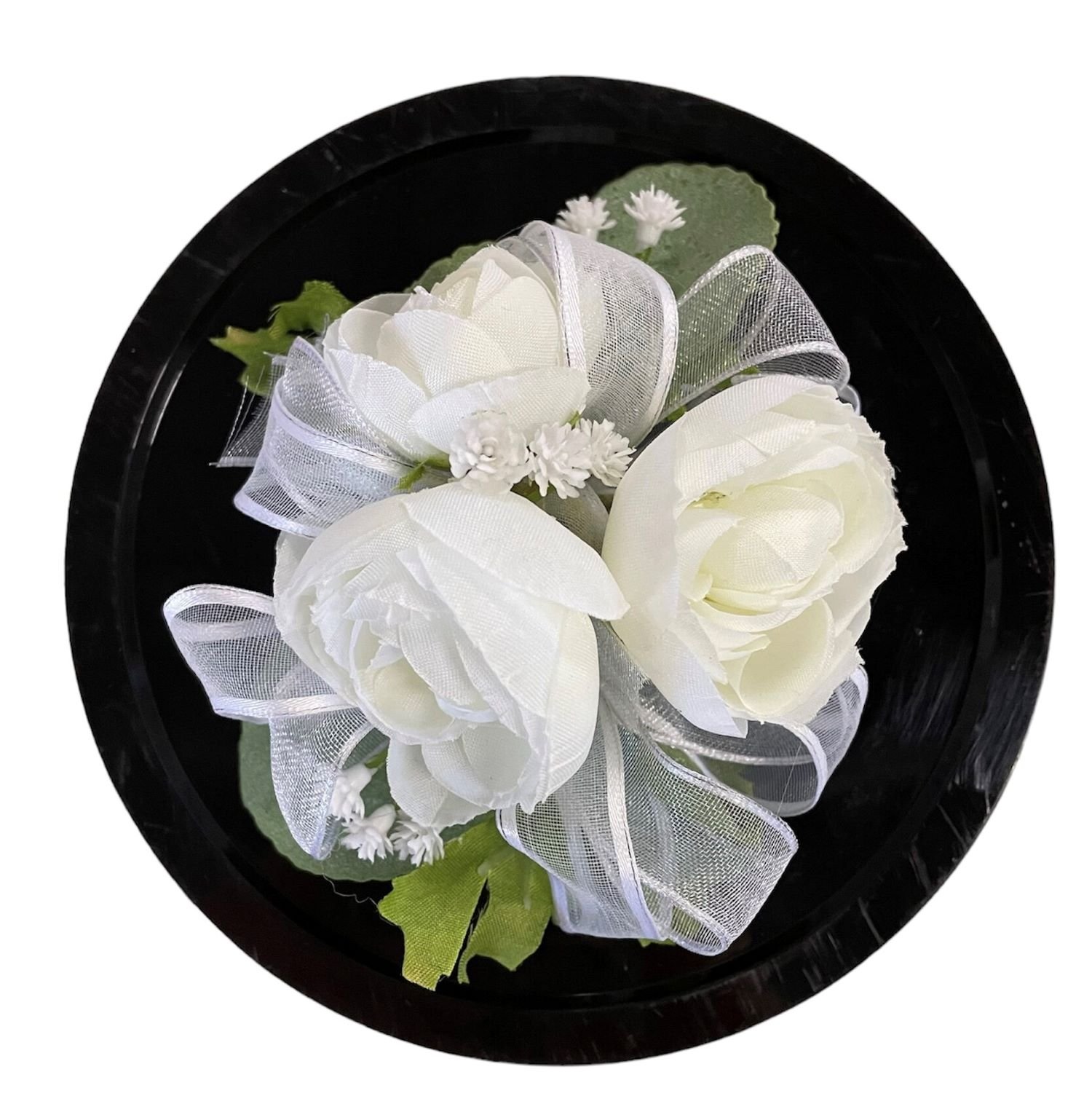 White Wrist Corsage with silk flowers
