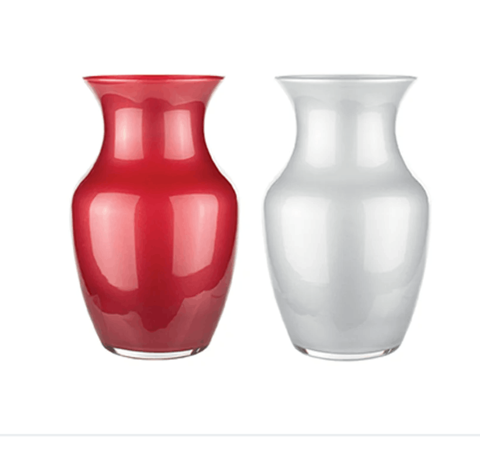Red and white glass rose vase