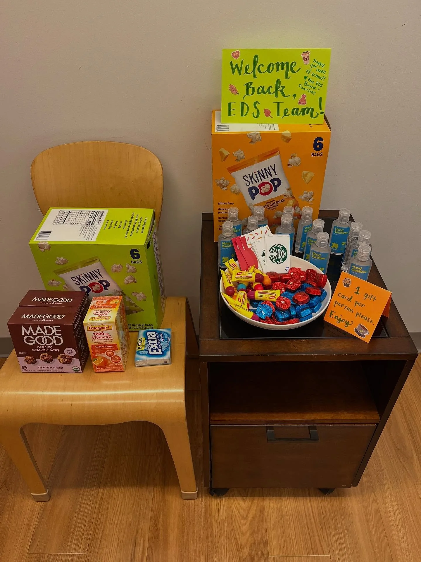 Today we discovered this amazing care package set up in our staff room from our Board of Trustees. So thoughtful and so many wonderful treats! We are grateful. Tomorrow is the first day of school and we can&rsquo;t wait to see all of our little frien