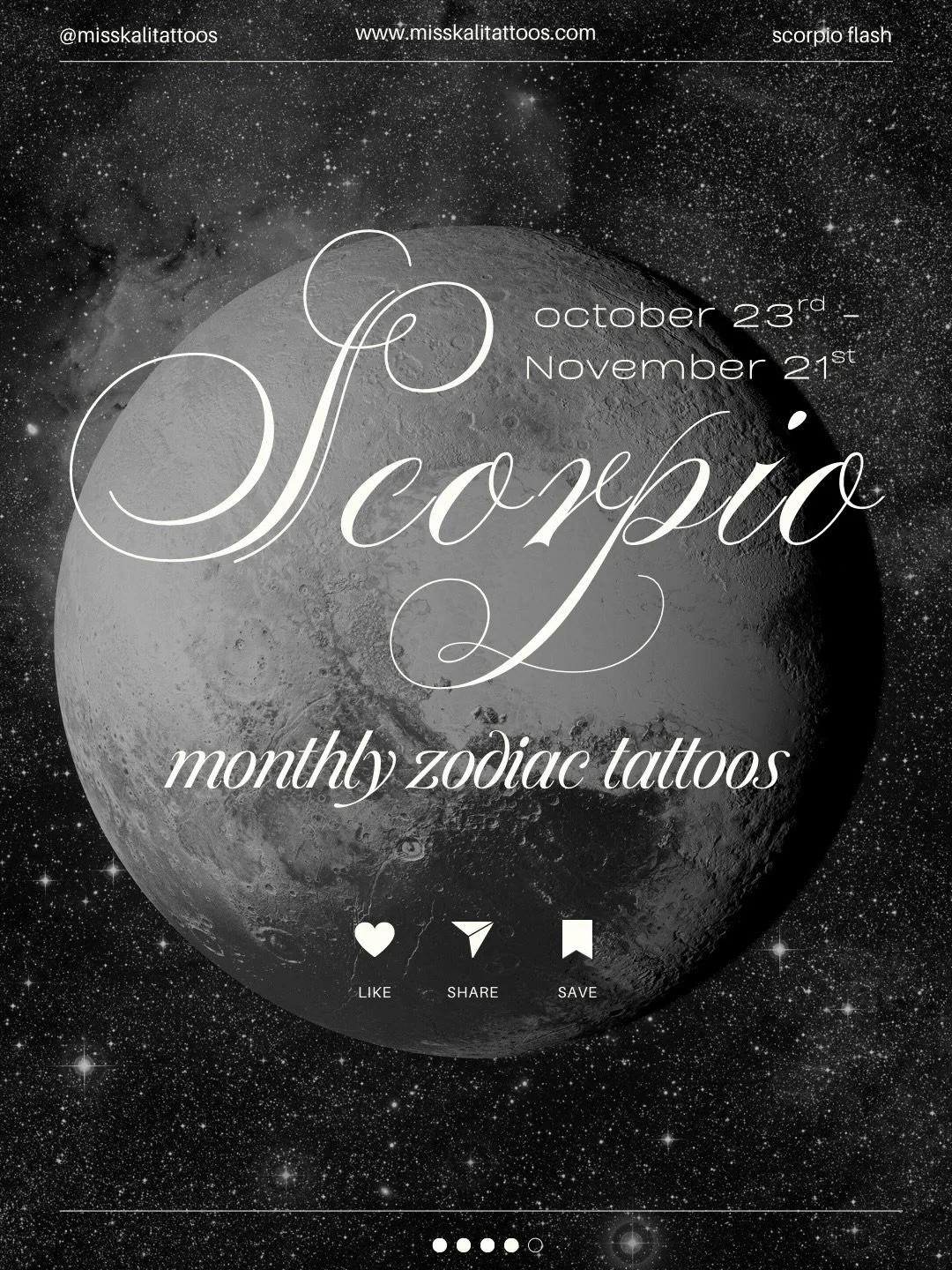 ✤ Scorpio // Limited Zodiac Flash 20% Off ✤

WANT TO GET IT TATTOOED BY ANOTHER ARTIST?TATTOO TOKEN NOW AVAILABLE IN MY WEBSHOP!

Scorpio sun, moon, or rising &mdash; you are depth incarnate. 🦂 Mysterious, intense, and endlessly transformative, you 